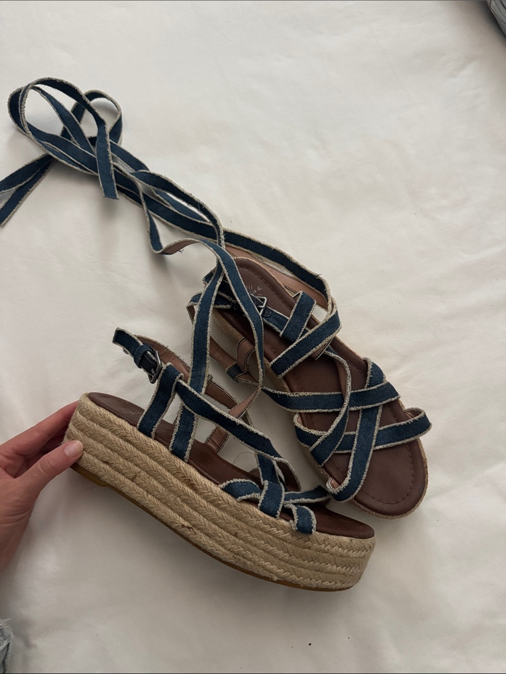 Free People Denim Blue Lace-Up Espadrille Platform Sandals